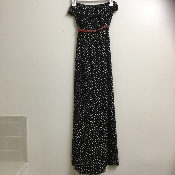 Polkadot maxi dress strapless w belt + ruffle top - Picture 3 of 6